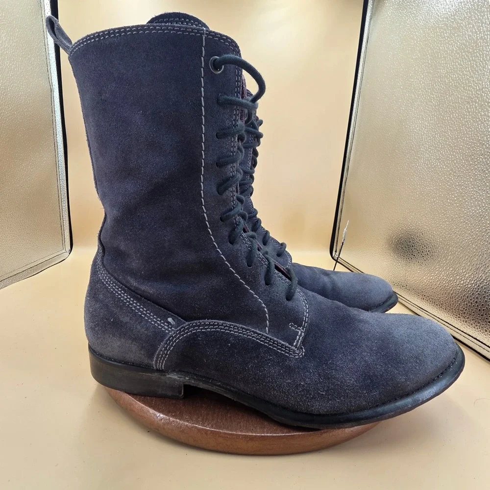 Vero Cuoio Mens Navy Blue Suede Combat Boots Made in Italy WCSF11 00GR 42